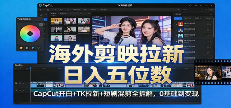 海外剪映拉新日入五位数：CapCut开白+TK拉新+短剧混剪全拆解，0基础到变现|云雀资源分享