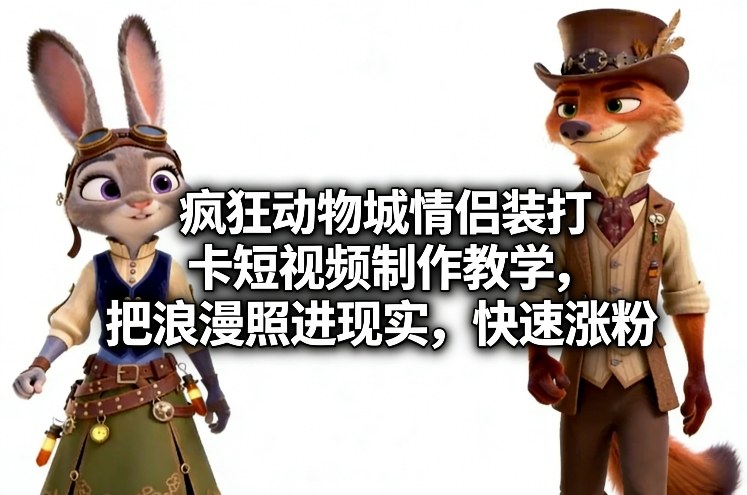 疯狂动物城情侣装打卡短视频制作教学，把浪漫照进现实，快速涨粉|云雀资源分享