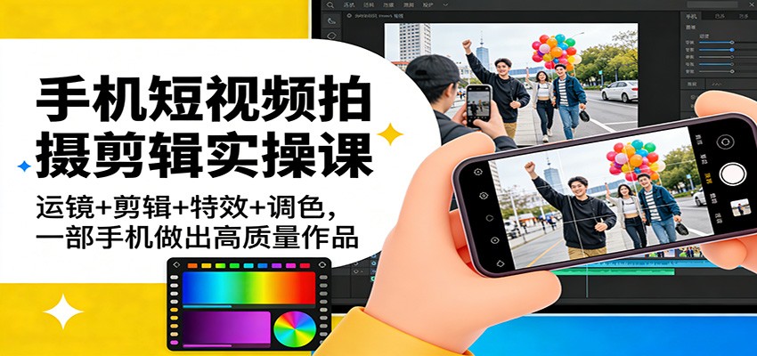 手机短视频拍摄剪辑实操课：运镜+剪辑+特效+调色，一部手机做出高质量作品|云雀资源分享