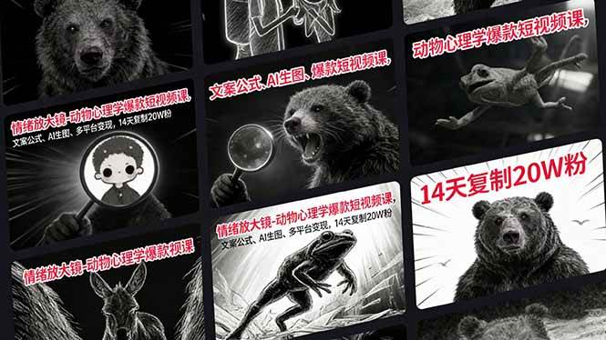 情绪放大镜-动物心理学爆款短视频课，文案公式、AI生图、多平台变现，14天复制20W粉|云雀资源分享
