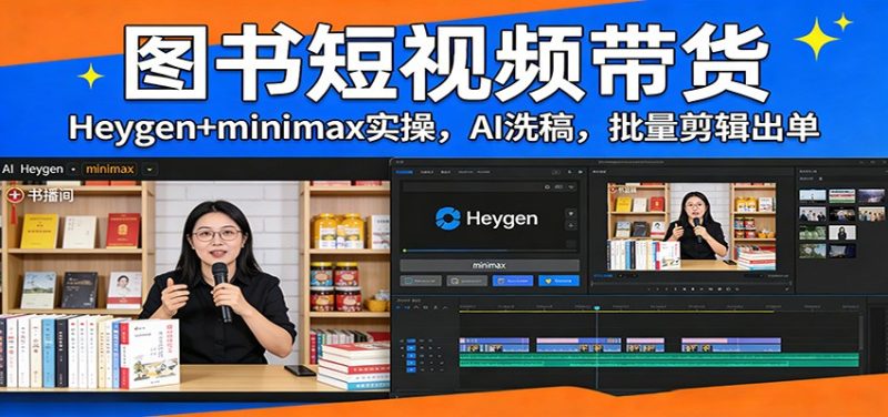 图书短视频带货：Heygen+minimax实操，AI洗稿 ，批量剪辑出单|云雀资源分享