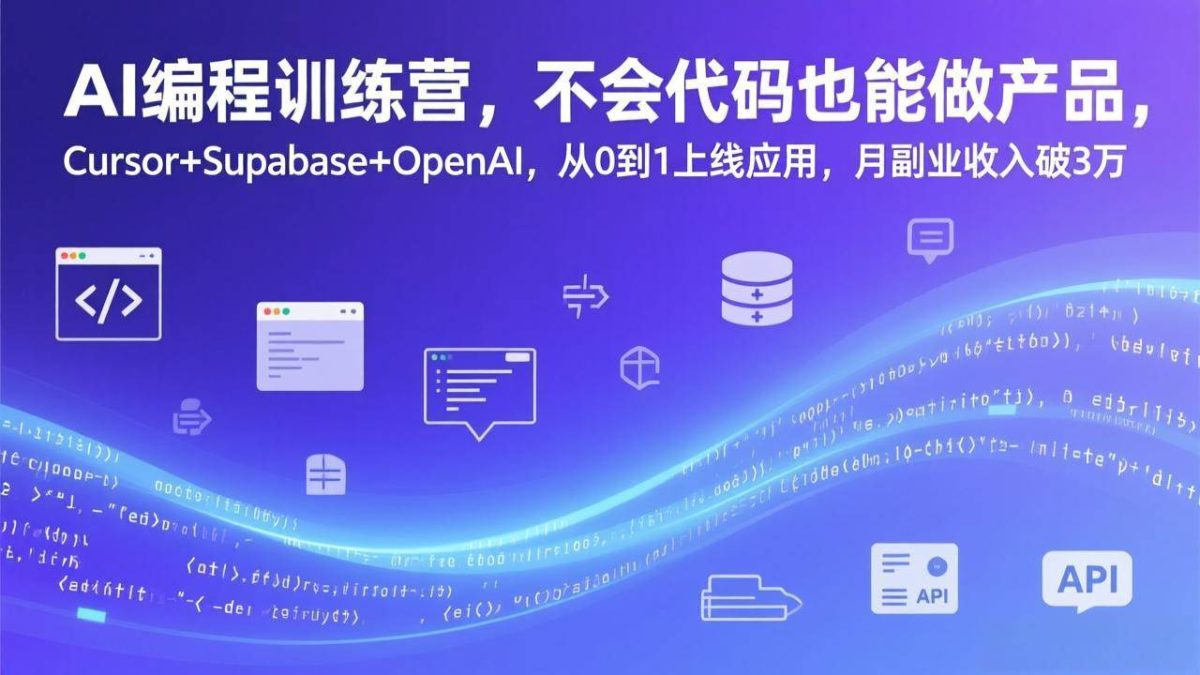 AI编程训练营，不会代码也能做产品，Cursor+Supabase+OpenAI，从0到1上线应用，月副业收入破3万|云雀资源分享