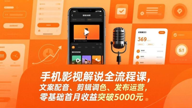 手机影视解说全流程课，文案配音、剪辑调色、发布运营，零基础首月收益突破5000元|云雀资源分享