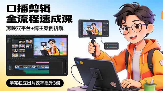 口播剪辑全流程速成课,剪映双平台+博主案例拆解,学完独立出片效率提升3倍|云雀资源分享