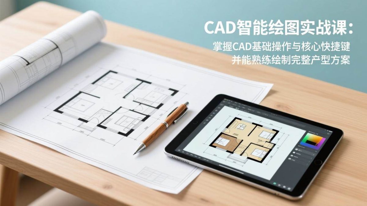 图片[1]-CAD智能绘图实战课：掌握CAD基础操作与核心快捷键，并能熟练绘制完整户型方案