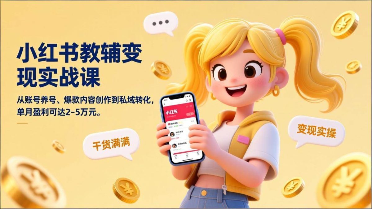 图片[1]-小红书教辅变现实战课，从账号养号、爆款内容创作到私域转化，单月盈利可达2-5万元