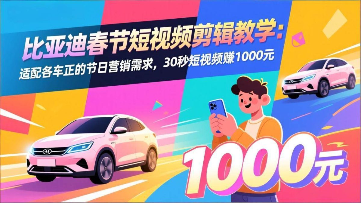 图片[1]-比亚迪春节短视频剪辑教学：适配各车企的节日营销需求，30秒短视频赚1000元