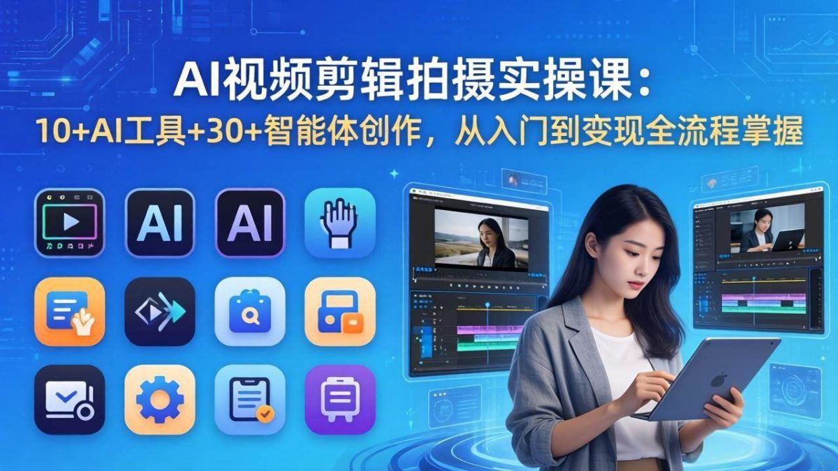 图片[1]-AI 视频剪辑拍摄实操课：10+AI工具+30+智能体创作，从入门到变现全流程掌握