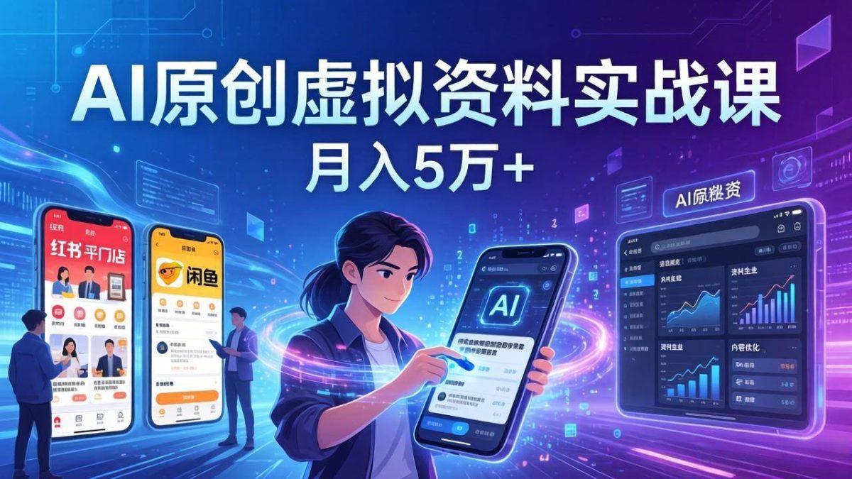 AI原创虚拟资料实战课：2026新机会，小红书闲鱼开店，普通人用AI轻松变现，月入5万+|云雀资源分享