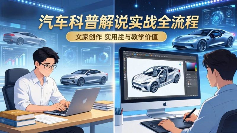 抖音汽车科普解说实战：文案+动画+画面处理+去水印全流程，打造专业汽车科普视频|云雀资源分享
