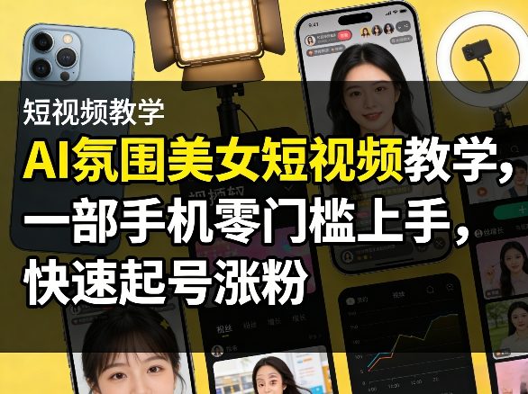 AI氛围美女短视频教学,一部手机零门槛上手,快速起号涨粉|云雀资源分享