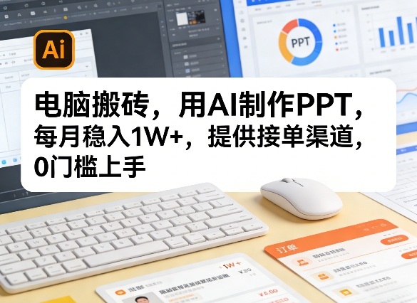 电脑搬砖,用AI制作PPT,每月稳入1W+,提供接单渠道,0门槛上手!|云雀资源分享
