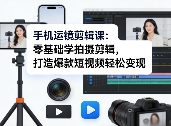 手机运镜剪辑课：零基础学拍摄剪辑，打造爆款短视频轻松变现|云雀资源分享