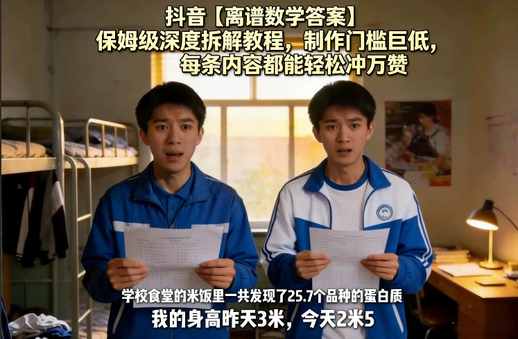 抖音【离谱数学答案】保姆级深度拆解教程,制作门槛巨低,每条内容都能轻松冲万赞,附详细步骤|云雀资源分享