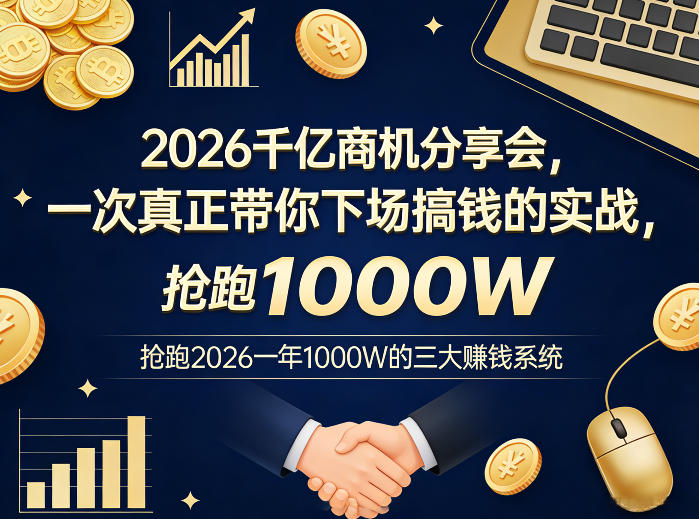 2026千亿商机分享会，一次真正带你下场搞钱的实战，抢跑2026一年1000W的三大賺钱系统|云雀资源分享