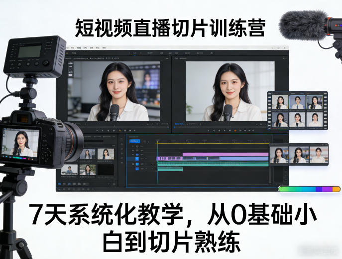 短视频直播切片训练营,7天系统化教学,从0基础小白到切片熟练|云雀资源分享