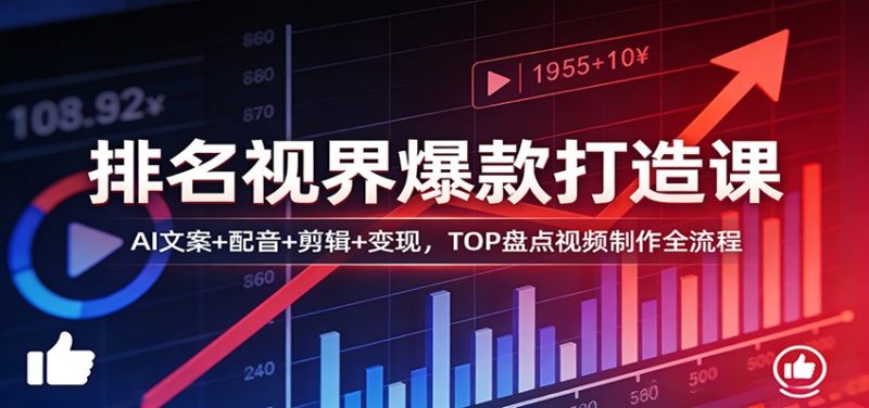 排名视界爆款打造课:AI文案+配音+剪辑+变现,TOP盘点视频制作全流程|云雀资源分享