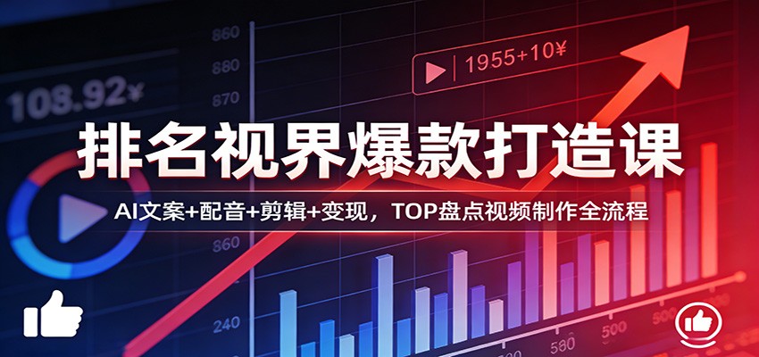 排名视界爆款打造课：AI文案+配音+剪辑+变现，TOP盘点视频制作全流程|云雀资源分享