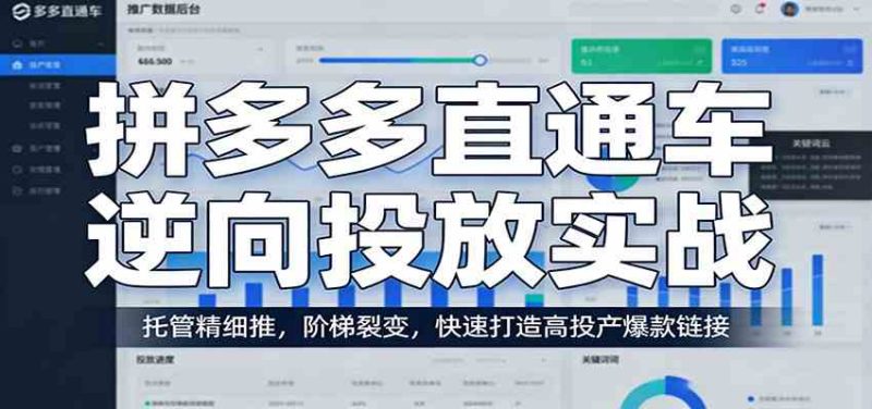 拼多多直通车逆向投放实战:托管精细推,阶梯裂变,快速打造高投产爆款链接|云雀资源分享