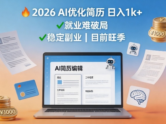 2026用AI优化简历日入1k+就业难,目前旺季,稳定副业|云雀资源分享