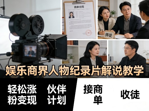 娱乐商界人物纪录片解说教学,轻松涨粉变现,伙伴计划,接商单,收徒等|云雀资源分享