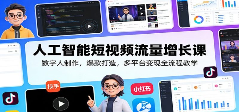 人工智能短视频流量增长课:数字人制作,爆款打造,多平台变现全流程教学|云雀资源分享