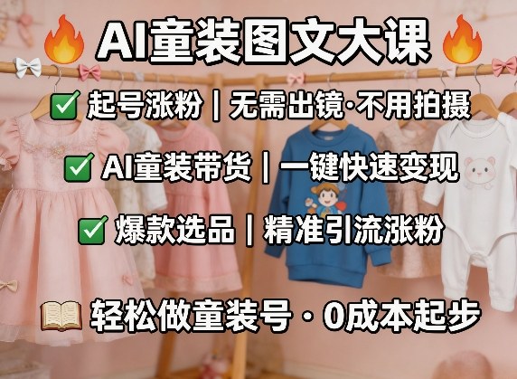 AI童装图文剪辑，某社群童装图文大课，起号涨粉、AI童装带货、爆款选品，无需出镜和拍摄|云雀资源分享