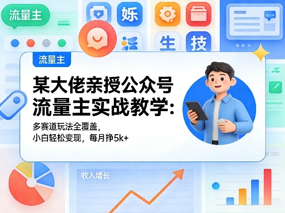 某大佬亲授公众号流量主实战教学:多赛道玩法全覆盖,小白轻松变现,每月多挣5k+|云雀资源分享