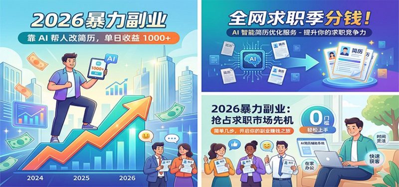 2026暴力副业：靠AI帮人改简历，单日收益1000+，全网求职季分钱|云雀资源分享