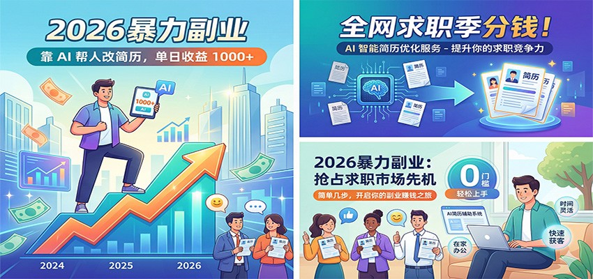 2026暴力副业：靠AI帮人改简历，单日收益1000+，全网求职季分钱|云雀资源分享