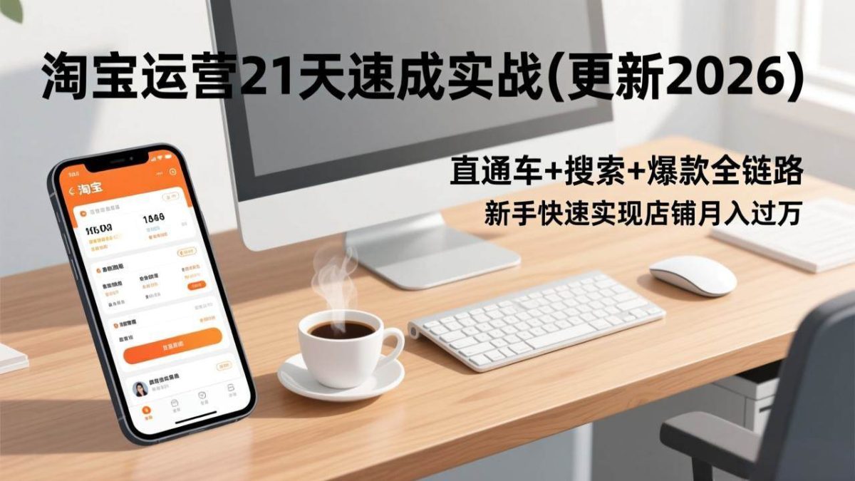 淘宝运营21天速成实战(更新3月)，直通车+搜索+爆款全链路，新手快速实现店铺月入过万|云雀资源分享