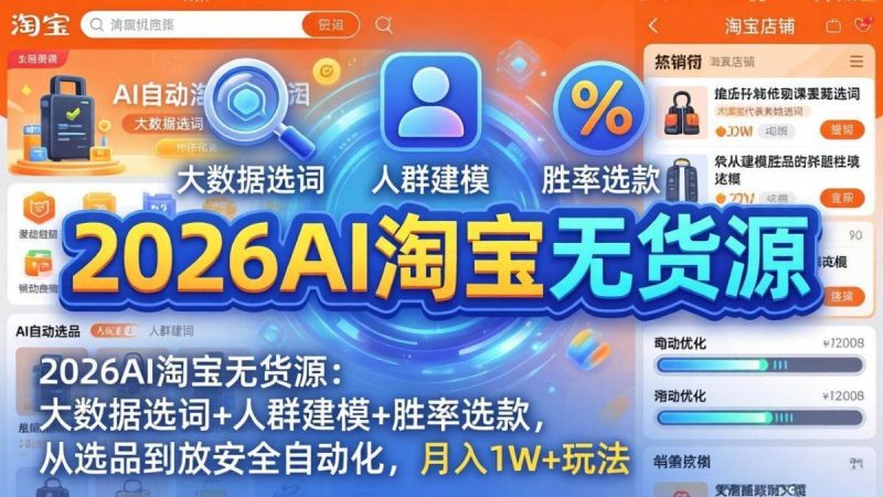 2026AI淘宝无货源:大数据选词+人群建模+胜率选款,从选品到放大全自动化,月入1W+玩法|云雀资源分享