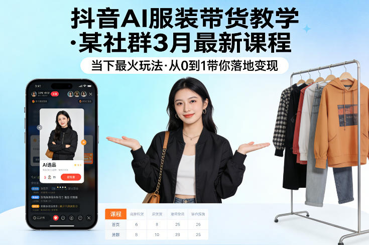 抖音AI服装带货教学，某社群3月最新课程，当下最火玩法，从0到1带你落地变现|云雀资源分享