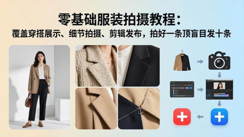 零基础服装拍摄教程：覆盖穿搭展示、细节拍摄、剪辑发布，拍好一条顶盲目发十条|云雀资源分享