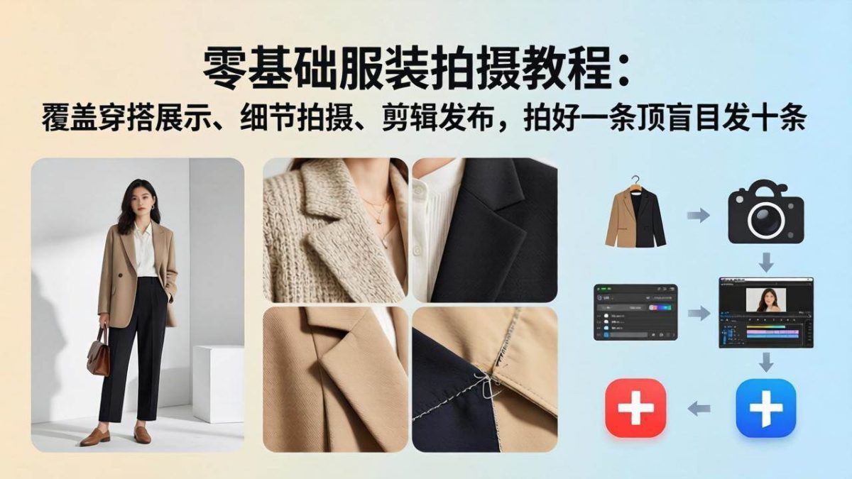 零基础服装拍摄教程：覆盖穿搭展示、细节拍摄、剪辑发布，拍好一条顶盲目发十条|云雀资源分享