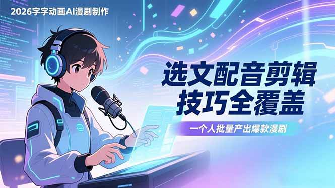 2026字字动画AI漫剧制作-1期，选文配音剪辑技巧全覆盖，一个人就能批量产出爆款漫剧|云雀资源分享