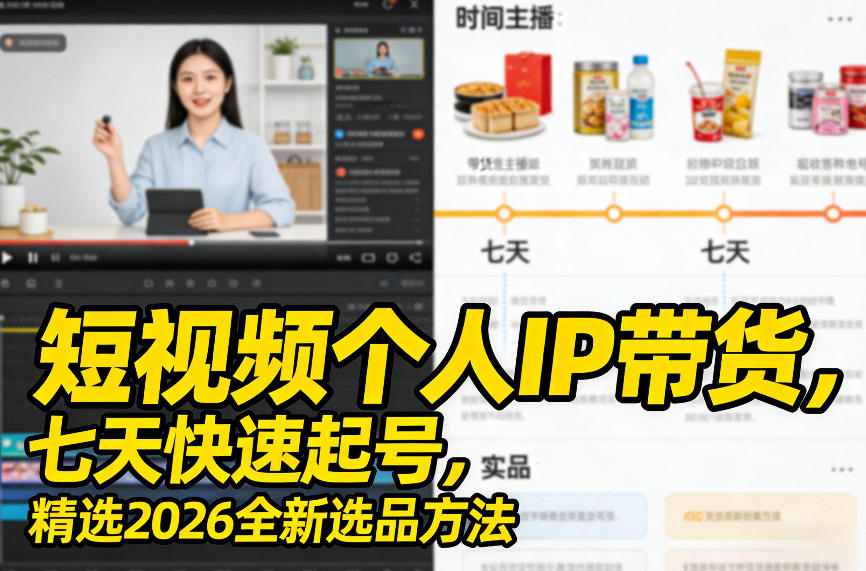 短视频个人IP带货，七天快速起号，精选2026全新选品方法|云雀资源分享