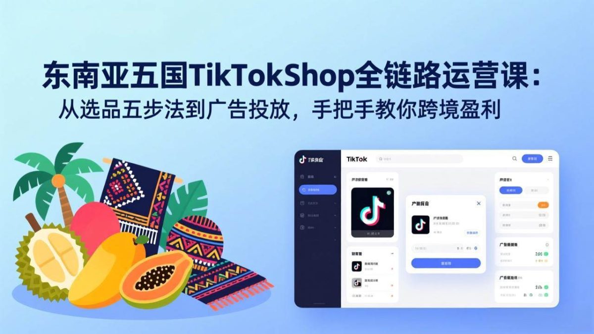 东南亚五国TikTok Shop全链路运营课：从选品五步法到广告投放，手把手教你跨境盈利|云雀资源分享
