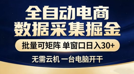 独家电商数据全自动采集项目，批量可矩阵，单窗口轻松日入3张+【揭秘】|云雀资源分享