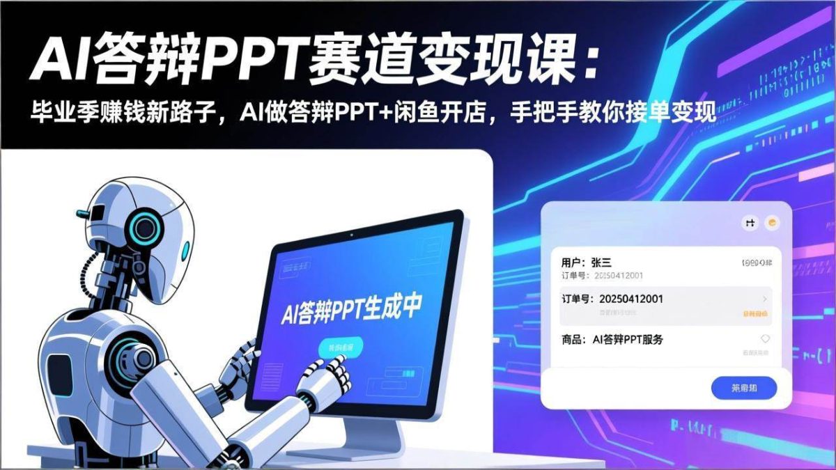 AI答辩PPT赛道变现课：毕业季赚钱新路子，AI做答辩PPT+闲鱼开店，手把手教你接单变现|云雀资源分享