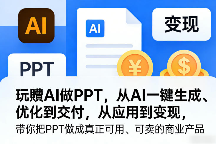 玩賺AI做PPT，从AI一键生成、优化到交付，从应用到变现，带你把PPT做成真正可用、可卖的商业产品|云雀资源分享