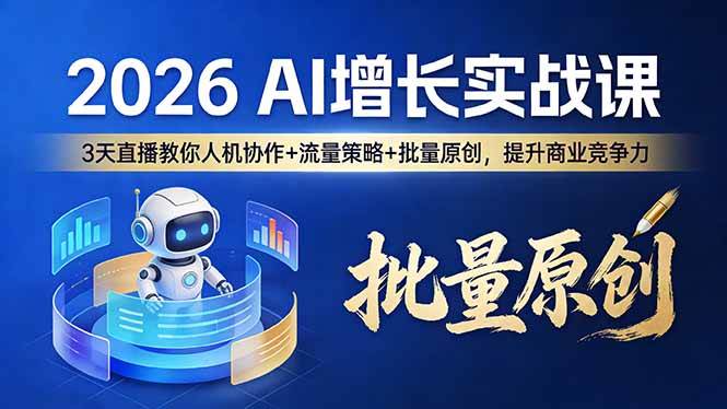 图片[1]-2026 AI 增长实战课：3 天直播教你人机协作 + 流量策略 + 批量原创，提升商业竞争力