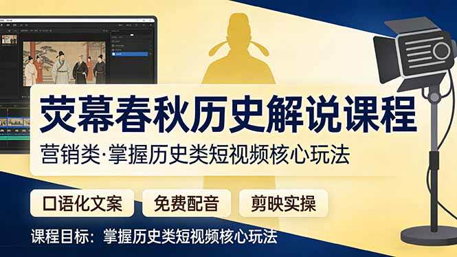 图片[1]-荧幕春秋历史(营销类）解说课程：口语化文案+免费配音+剪映实操，掌握历史类短视频核心玩法