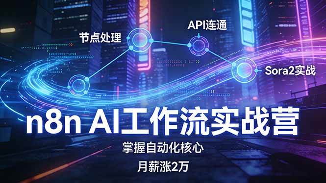 图片[1]-n8n AI工作流实战营，节点处理+API连通+Sora2实战，掌握自动化核心月薪涨2万