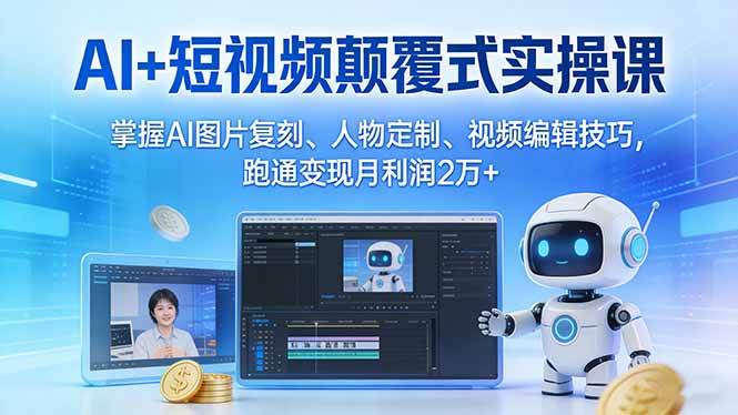 图片[1]-AI+短视频颠覆式实操课：掌握AI图片复刻、人物定制、视频编辑技巧，跑通变现月利润2万+