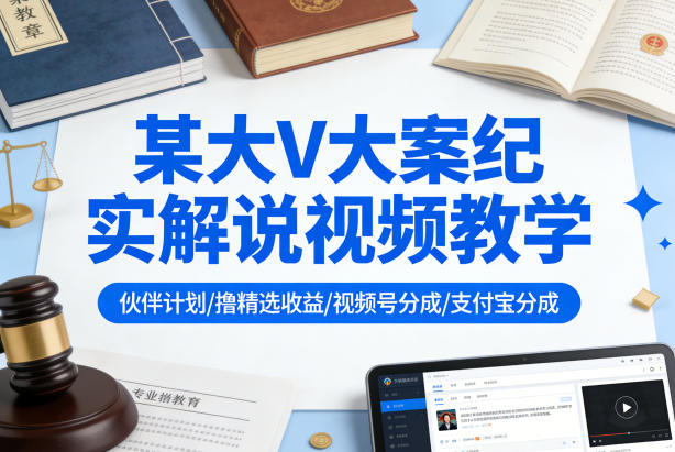 某大V大案纪实解说视频教学，可做伙伴计划、撸精选收益，视频号和支付宝分成计划均可|云雀资源分享