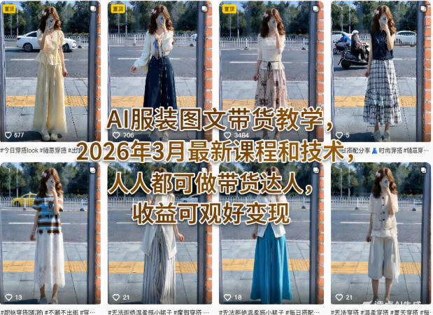AI服装图文带货教学，2026年3月最新课程和技术，人人都可做带货达人，收益可观好变现|云雀资源分享