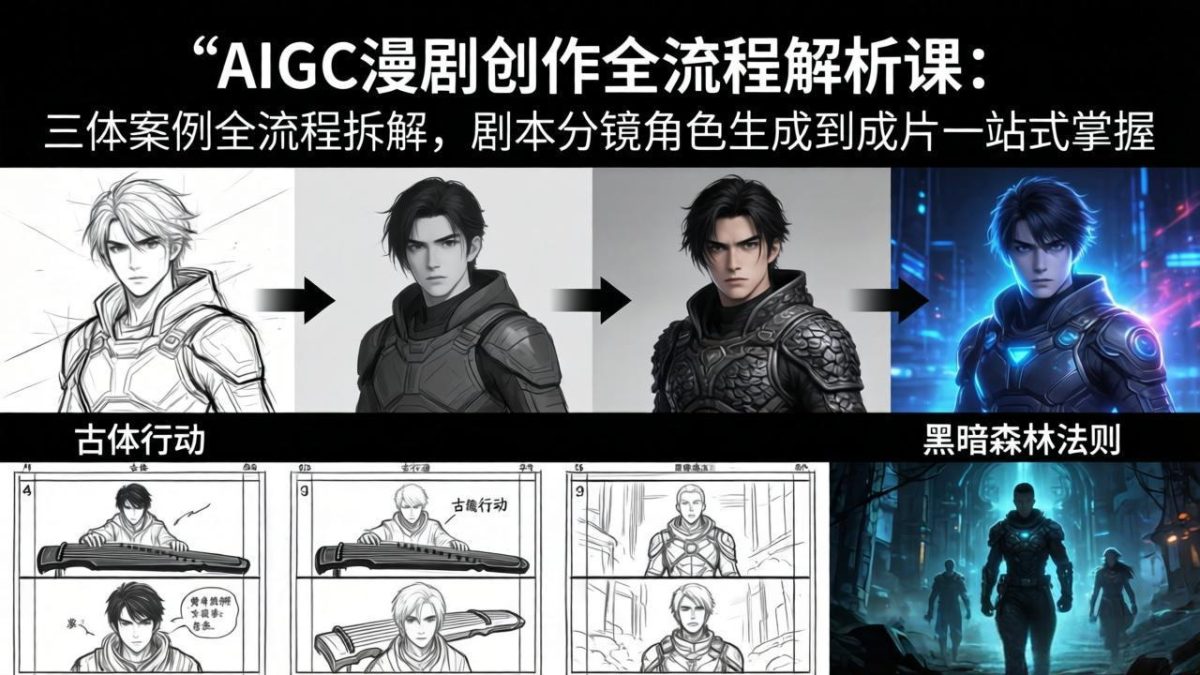 AIGC漫剧创作全流程解析课:三体案例全流程拆解,剧本分镜角色生成到成片一站式掌握|云雀资源分享