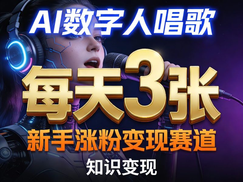 AI数字人唱歌，新手涨粉变现赛道，每天3张和知识付费，副业必备|云雀资源分享