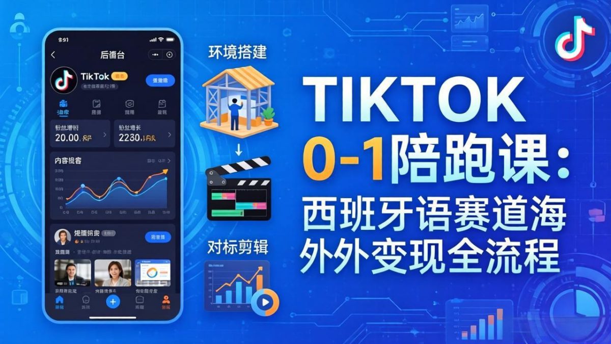 TIKTOK 0-1 陪跑课：从环境搭建到刷对标剪辑，西班牙语赛道海外变现全流程|云雀资源分享